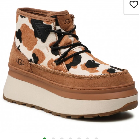 NWOB UGG Marin Bootie Cow Print Womens Platform - Lace-ups - Picture 1 of 15